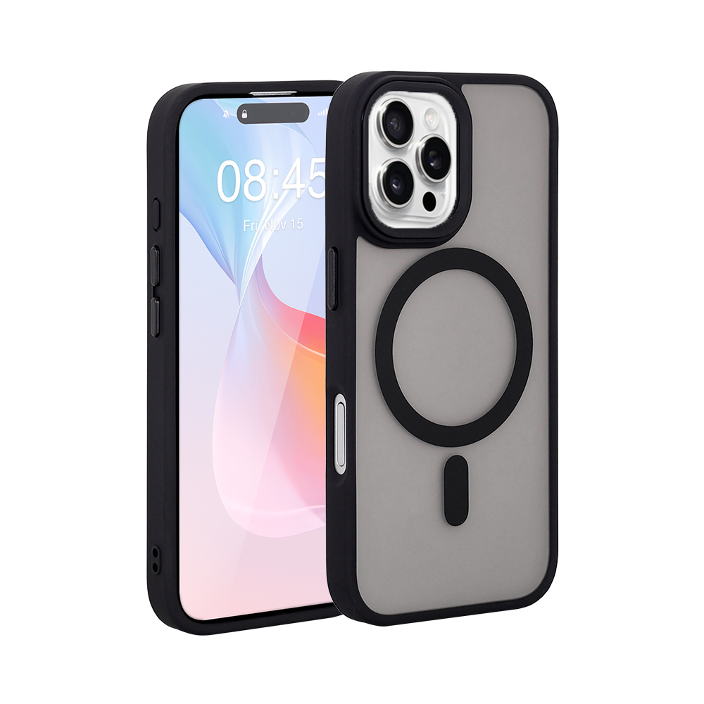 iPhone 16 Pro Max Matt Svart Magsafe Skal – Frostad Transparent Baksida