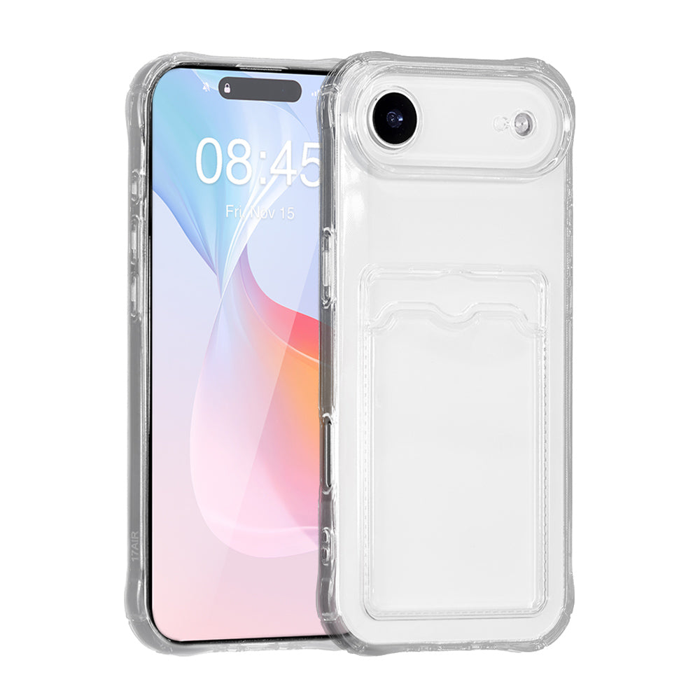 Transparent iPhone 17 skal med kameraskydd och inbyggd kortplånbok – Välj Modell
