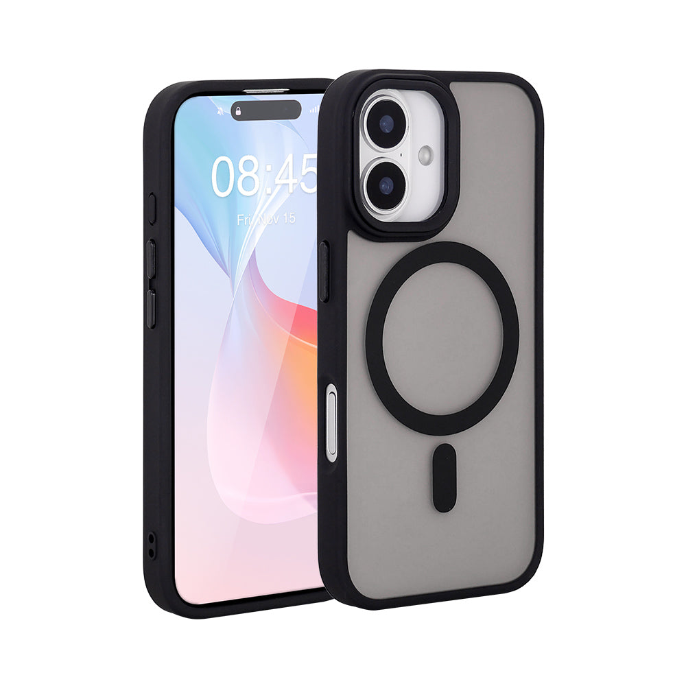 iPhone 16 Plus Matt Svart Magsafe Skal – Frostad Transparent Baksida