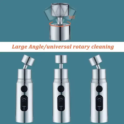720° Vridbart Kranmunstycke – 3-läges Spray & Stråle – Silver