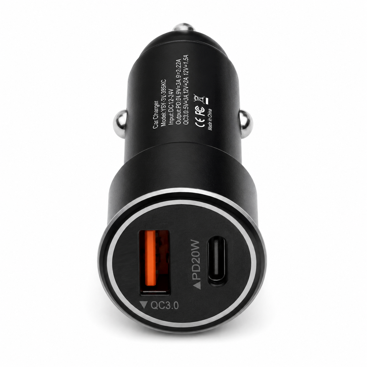 Snabbladdande Billaddare 20W USB-C PD & QC3.0