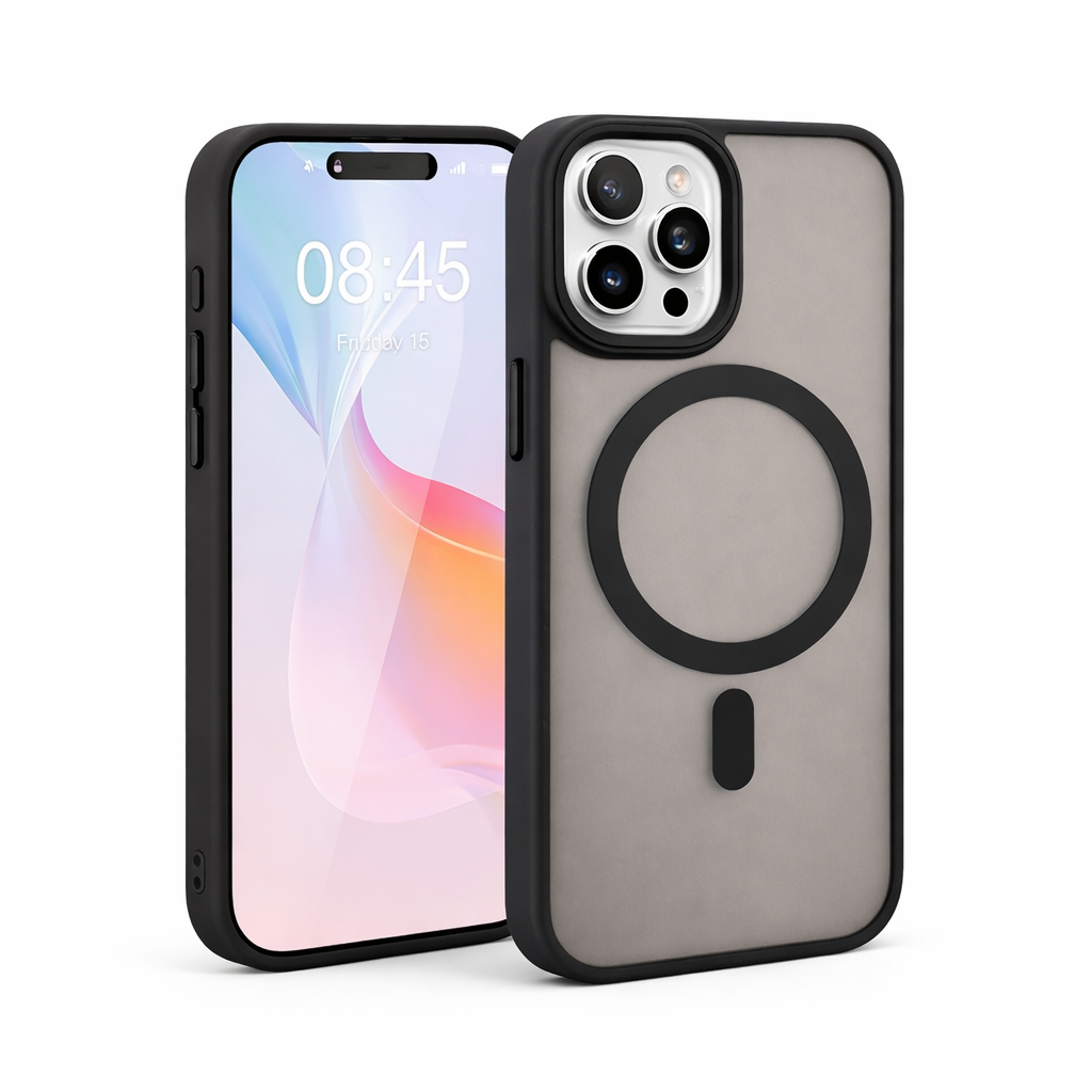 iPhone Frostat Transparent MagSafe Skal – Svart