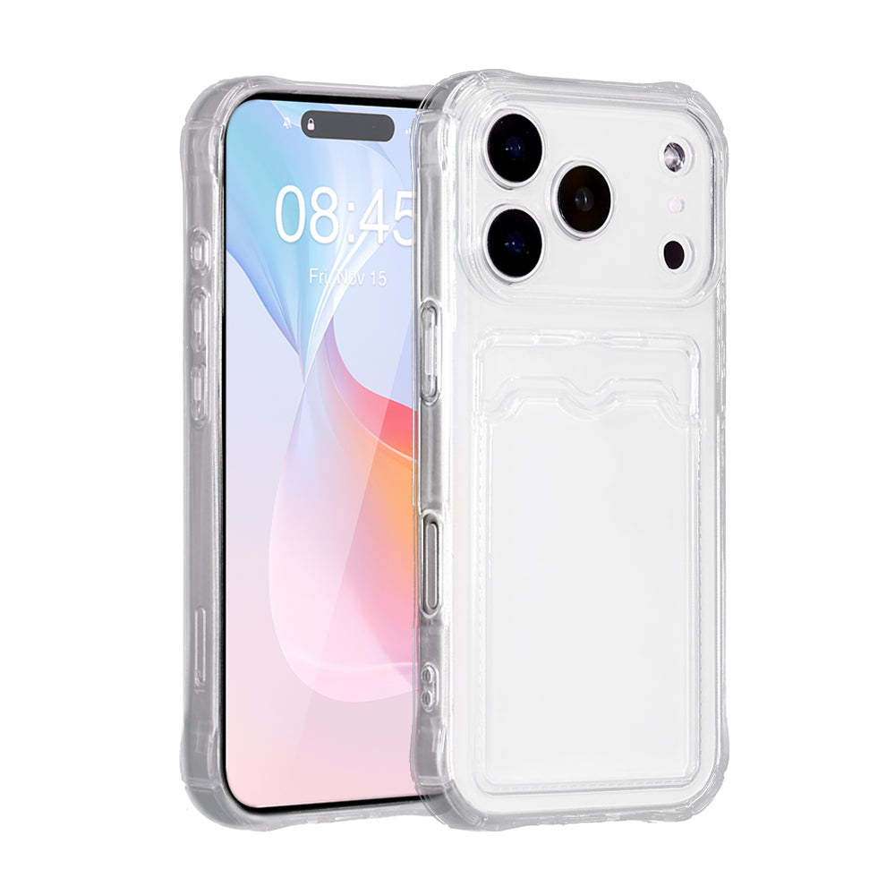 Transparent iPhone 17 skal med kameraskydd och inbyggd kortplånbok – Välj Modell