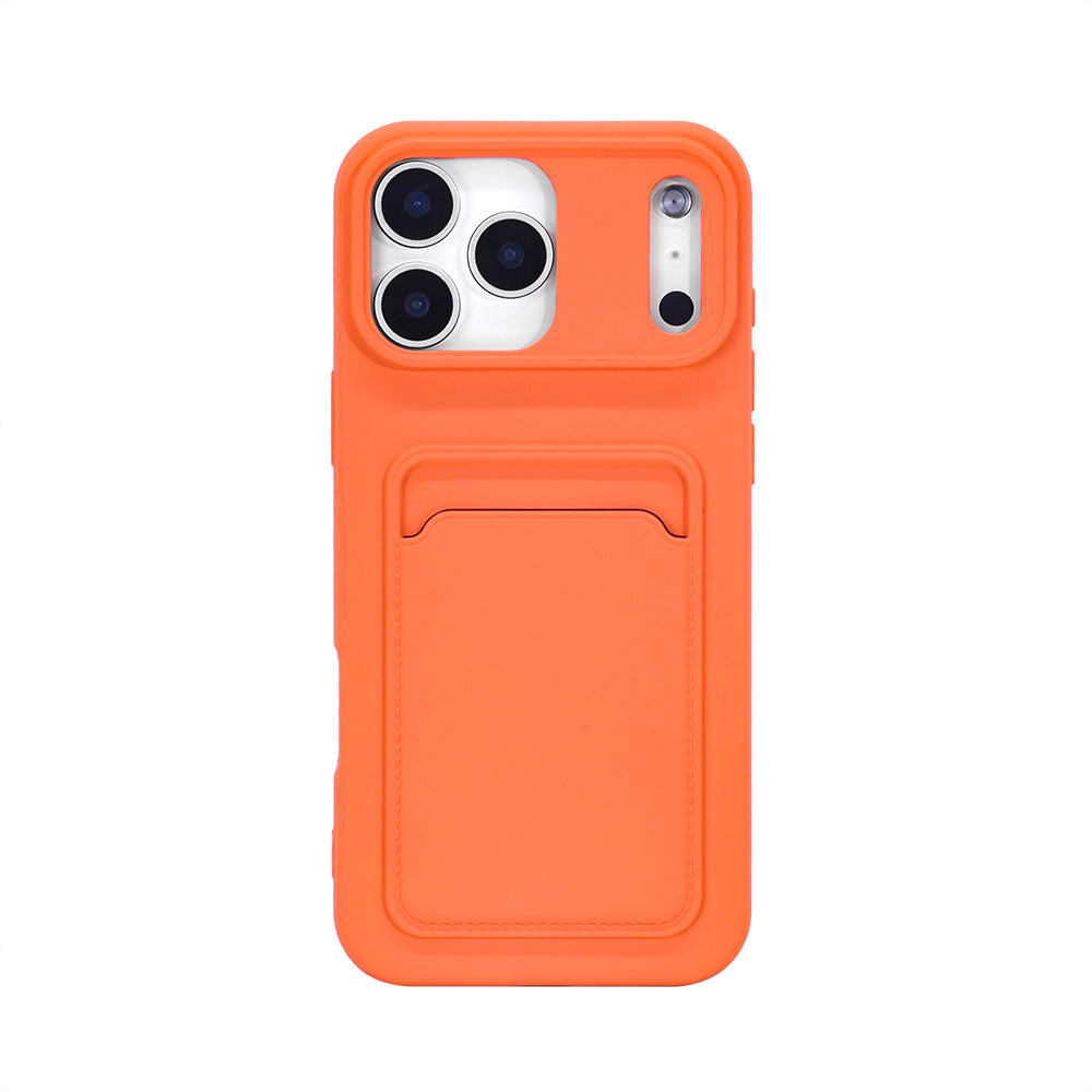 iPhone 12 Pro Max Skal med Kortfack – Stöttåligt Silikon Skal med Kortplats & Heltäckande Skydd – Orange