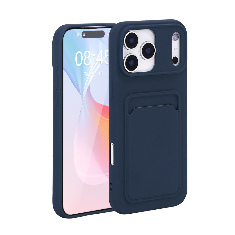 iPhone 12 Pro Max Skal med Kortfack – Stöttåligt Silikon Skal med Kortplats & Heltäckande Skydd – Djup Blå