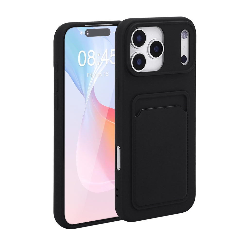 iPhone 12 Pro Max Skal med Kortfack – Stöttåligt Silikon Skal med Kortplats & Heltäckande Skydd – Svart