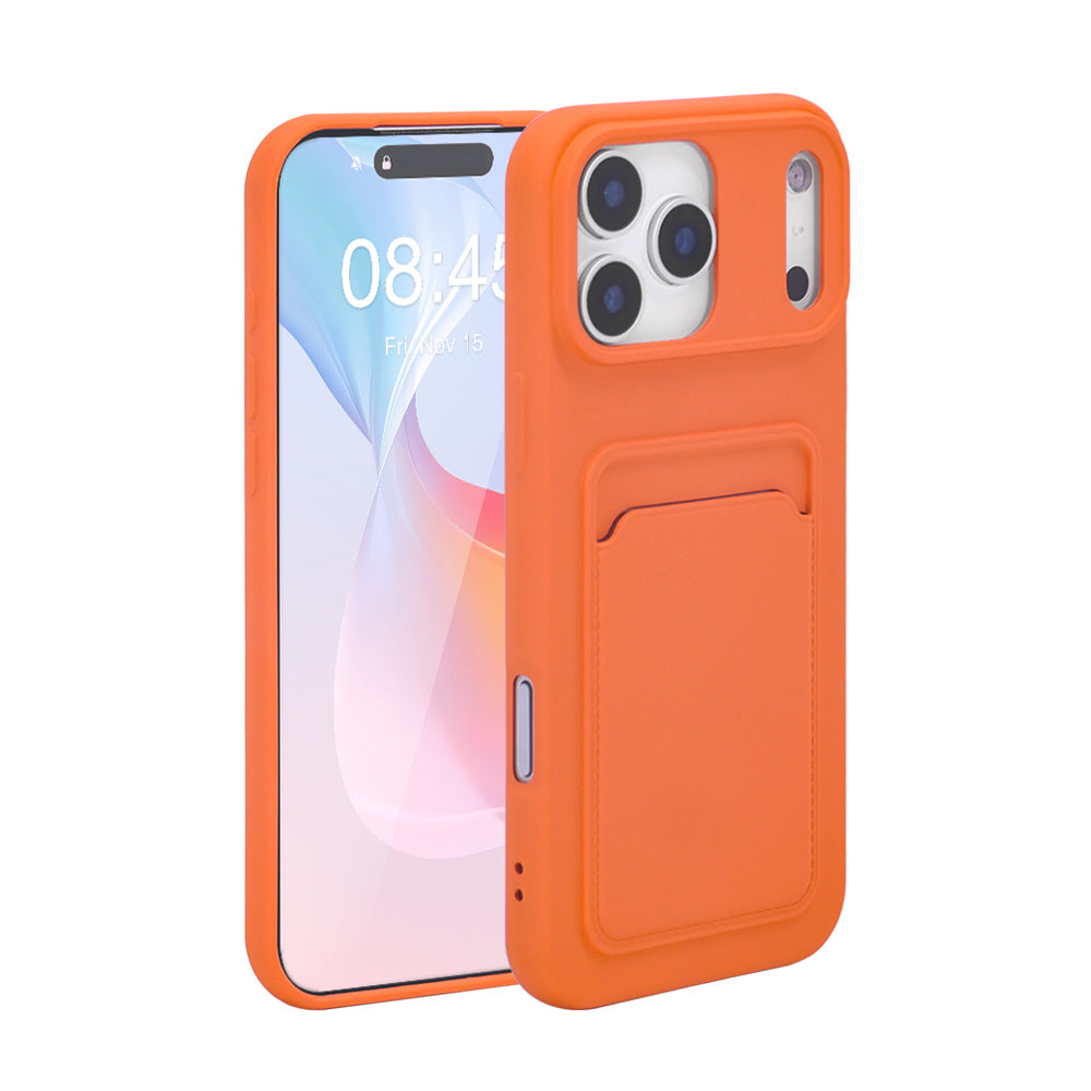 iPhone 12 Pro Max Skal med Kortfack – Stöttåligt Silikon Skal med Kortplats & Heltäckande Skydd – Orange