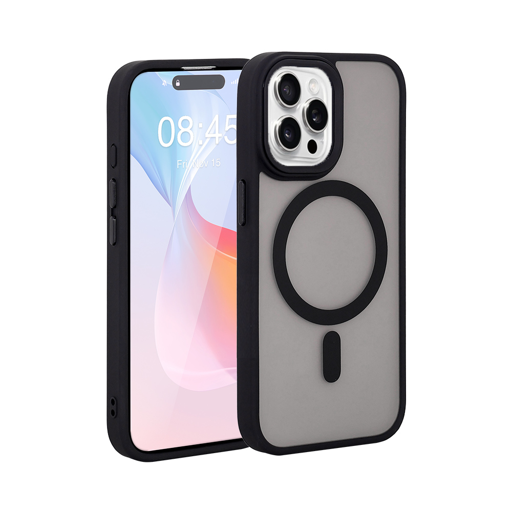 iPhone 14 Pro Matt Svart Magsafe Skal – Frostad Transparent Baksida